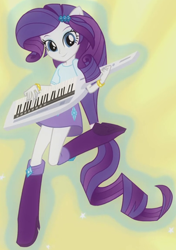 Size: 402x572 | Tagged: safe, rarity, equestria girls, player piano, rainbow rocks, boots, bracelet, clothes, high heel boots, jewelry, keytar, musical instrument, outfit catalog, ponied up, ponytail, skirt, sparkles