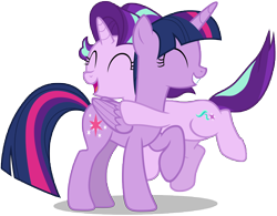 Size: 10000x7780 | Tagged: safe, artist:famousmari5, starlight glimmer, twilight sparkle, twilight sparkle (alicorn), alicorn, pony, unicorn, uncommon bond, absurd resolution, cute, duo, duo female, eyes closed, female, glimmerbetes, happy, hug, open mouth, simple background, smiling, teacher and student, transparent background, twiabetes, vector