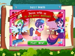 Size: 960x720 | Tagged: safe, derpibooru import, screencap, cookie crumbles, rainbow dash, twilight sparkle, twilight sparkle (alicorn), alicorn, equestria girls, betty bouffant, chinese new year, gameloft, gameloft shenanigans, screenshots