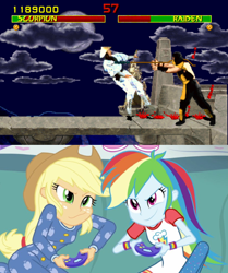 Size: 600x717 | Tagged: safe, derpibooru import, applejack, rainbow dash, equestria girls, applejack and rainbow dash playing, exploitable meme, meme, mortal kombat