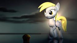 Size: 1280x720 | Tagged: safe, artist:danj16, derpy hooves, pony, 3d, food, friendship, muffin, reflection, source filmmaker