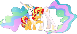 Size: 5053x2218 | Tagged: safe, artist:jhayarr23, princess celestia, sunset shimmer, alicorn, pony, unicorn, better together, equestria girls, forgotten friendship, crying, duo, eyes closed, forgiveness, heartwarming, hug, it happened, momlestia, reconciliation, reunion, simple background, tears of joy, the prodigal sunset, transparent background, vector
