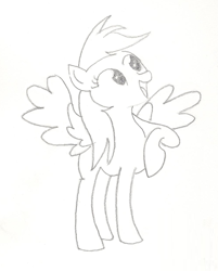 Size: 1001x1245 | Tagged: safe, artist:barryfrommars, derpy hooves, pegasus, pony, blank flank, female, mare, monochrome, sketch, smiling, traditional art