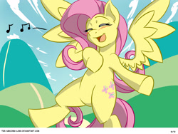 Size: 1900x1425 | Tagged: safe, artist:the-unicorn-lord, fluttershy, pegasus, pony, singing, solo, underhoof
