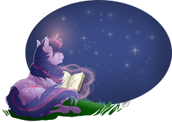 Size: 800x568 | Tagged: safe, artist:missantura, derpibooru import, twilight sparkle, magic, night, reading, solo