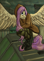 Size: 500x688 | Tagged: safe, artist:pseudosharp, fluttershy, anthro, clothes, crying, hoodie, solo, urban