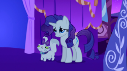 Size: 1366x768 | Tagged: safe, screencap, opalescence, rarity, pony, unicorn, suited for success, solo