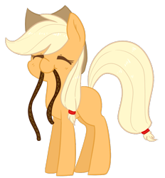 Size: 803x867 | Tagged: safe, artist:pegacornss, applejack, earth pony, pony, eyes closed, happy, mouth hold, rope, simple background, solo