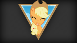 Size: 1920x1080 | Tagged: safe, artist:northwestcore, artist:saturdaymorningproj, applejack, earth pony, pony, cute, eyes closed, grin, head tilt, jackabetes, smiling, solo, triangle, vector, wallpaper