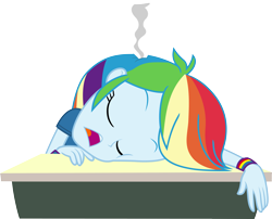 Size: 6001x4840 | Tagged: safe, artist:plsim, derpibooru import, rainbow dash, equestria girls, absurd resolution, desk, eyes closed, female, open mouth, paper airplane, simple background, sitting, sleeping, sleeping in class, snoring, solo, transparent background