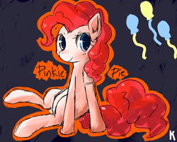 Size: 4376x3507 | Tagged: dead source, safe, artist:berrydrops, pinkie pie, earth pony, pony, abstract background, female, mare, sitting, solo