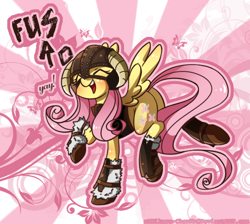 Size: 514x461 | Tagged: safe, artist:kikaru-studios, fluttershy, pegasus, pony, blushing, boots, cute, dovahshy, eyes closed, female, fus-ro-dah, helmet, mare, raised leg, shoes, shyabetes, skyrim, solo, spread wings, the elder scrolls, wings, yay