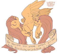 Size: 2166x1976 | Tagged: safe, artist:weepysheep, fluttershy, pegasus, pony, eyes closed, flying, old banner, positive message, positive ponies, smiling, solo, spread wings, unshorn fetlocks