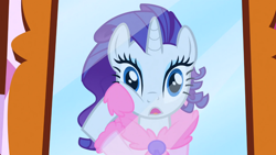 Size: 1366x768 | Tagged: safe, screencap, rarity, pony, unicorn, suited for success, female, horn, mare, purple mane, solo, white coat