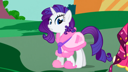 Size: 1366x768 | Tagged: safe, screencap, rarity, pony, unicorn, suited for success, female, horn, mare, purple mane, solo, white coat