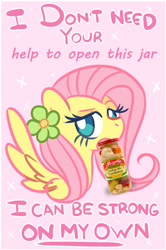 Size: 681x1024 | Tagged: safe, artist:unknownreas, edit, fluttershy, pegasus, pony, flower, jar, mouthpiece, solo