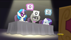 Size: 1920x1080 | Tagged: safe, edit, screencap, dj pon-3, octavia melody, rarity, vinyl scratch, earth pony, pony, unicorn, bloom and gloom, facehoof, meme, music judges meme, vinyl and octavia are not impressed, we were trolled, you tried