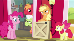 Size: 1920x1080 | Tagged: safe, edit, edited screencap, screencap, apple bloom, applejack, big macintosh, granny smith, pinkie pie, earth pony, pony, pinkie apple pie, blushing, embarrassed, male, stallion