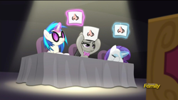 Size: 1920x1080 | Tagged: safe, edit, screencap, dj pon-3, octavia melody, rarity, vinyl scratch, earth pony, pony, unicorn, bloom and gloom, homestar runner, music judges meme, teen girl squad, vinyl and octavia are not impressed