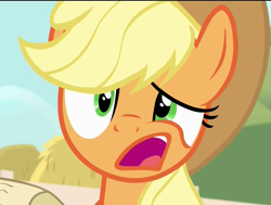 Size: 1425x1080 | Tagged: safe, edit, screencap, applejack, earth pony, pony, pinkie apple pie, face, faic, solo