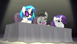 Size: 944x537 | Tagged: safe, screencap, dj pon-3, octavia melody, rarity, vinyl scratch, earth pony, pony, unicorn, bloom and gloom, animated, disappointed, disapproval, facehoof, fail, reaction image, vinyl and octavia are not impressed, we were trolled
