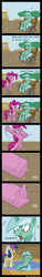 Size: 1100x7143 | Tagged: safe, artist:alumx, bon bon, lyra heartstrings, pinkie pie, sweetie drops, earth pony, pony, too many pinkie pies, bon bon is not amused, comic, hand