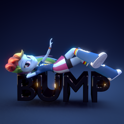 Size: 1000x1000 | Tagged: safe, artist:3d thread, artist:creatorofpony, derpibooru import, rainbow dash, equestria girls, /mlp/, 3d, 3d model, blender, blue, bump, clothes, looking at you, on back, shirt, shoes, skirt, smiling, solo