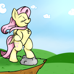 Size: 1500x1500 | Tagged: safe, artist:ramott, fluttershy, pegasus, pony, bipedal, chest fluff, solo