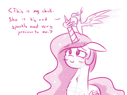 Size: 800x600 | Tagged: safe, artist:heir-of-rick, philomena, princess celestia, alicorn, pony, blushing, monochrome