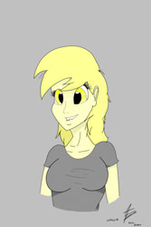 Size: 1000x1500 | Tagged: safe, artist:aerodoggy, derpy hooves, human, humanized, lip bite, solo