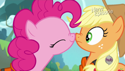 Size: 1920x1080 | Tagged: safe, screencap, applejack, pinkie pie, earth pony, pony, pinkie apple pie, boop, nose wrinkle, noseboop, out of context