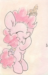 Size: 675x1062 | Tagged: safe, artist:slightlyshade, pinkie pie, earth pony, pony, award, happy, solo, traditional art, trophy