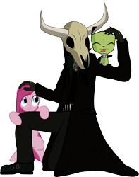 Size: 2089x2647 | Tagged: safe, artist:j5a4, pinkie pie, oc, oc:bull skull, earth pony, pony, crossover, gir, invader zim, pinkamena diane pie