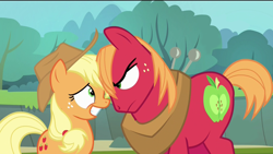 Size: 1920x1080 | Tagged: safe, edit, screencap, applejack, big macintosh, earth pony, pony, pinkie apple pie, angry, male, stallion