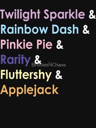 Size: 750x1000 | Tagged: safe, derpibooru import, applejack, fluttershy, pinkie pie, rainbow dash, rarity, twilight sparkle, bronis for chaos, clothes, mane six, no pony, shirt, t-shirt, text