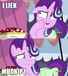 Size: 500x559 | Tagged: safe, edit, edited screencap, screencap, starlight glimmer, pony, rock solid friendship, blushing, exploitable meme, female, image macro, mare, meme, mudkip, pokémon, solo, starlight's confessions