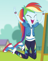 Size: 685x870 | Tagged: safe, derpibooru import, screencap, rainbow dash, better together, equestria girls, the finals countdown, converse, cropped, cute, dashabetes, excited, eyes closed, geode of super speed, magical geodes, open mouth, shoes, sneakers, solo, squee