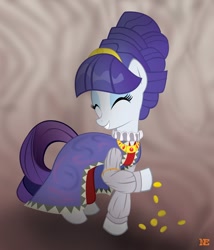 Size: 600x702 | Tagged: safe, artist:noonebahtim, rarity, pony, unicorn, alternate hairstyle, bits, cloak, clothes, dress, ruff (clothing), solo, yu-gi-oh!