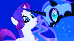 Size: 1268x708 | Tagged: safe, screencap, nightmare moon, rarity, alicorn, pony, unicorn, friendship is magic, female, horn, mare