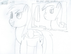 Size: 2209x1665 | Tagged: safe, artist:2shyshy, derpy hooves, pegasus, pony, 30 minute art challenge, computer, female, mare, monochrome, muffin, obsession, simple background, traditional art, white background