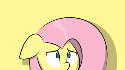 Size: 1920x1080 | Tagged: safe, artist:parttimebrony, fluttershy, pegasus, pony, female, floppy ears, mare, scared, simple background, solo, yellow background