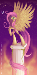 Size: 1064x2121 | Tagged: safe, artist:flerfarvet, fluttershy, butterfly, pegasus, pony, female, mare, pink mane, yellow coat