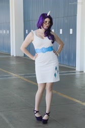 Size: 2304x3456 | Tagged: safe, artist:canhardlyfly, rarity, human, anime expo, cosplay, glasses, high heels, irl, irl human, photo, solo