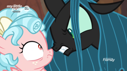 Size: 1920x1080 | Tagged: safe, screencap, cozy glow, queen chrysalis, changeling, changeling queen, pegasus, pony, frenemies (episode), cozybuse, duo, female, filly, foal