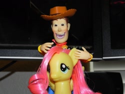 Size: 1280x960 | Tagged: safe, artist:kurokaji11, fluttershy, brushable, hentai woody, toy, woody, woody face, woodyshy