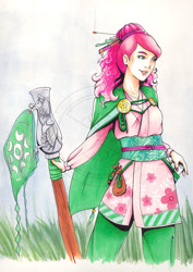 Size: 600x849 | Tagged: safe, artist:amypeterson, pinkie pie, cannon, humanized, legend of the five rings, traditional art