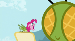 Size: 300x166 | Tagged: safe, edit, pinkie pie, earth pony, pony, cricket (insect), female, mare, pink coat, pink mane, wat