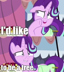 Size: 1256x1406 | Tagged: safe, edit, edited screencap, screencap, starlight glimmer, pony, rock solid friendship, crossing the memes, exploitable meme, i'd like to be a tree, image macro, meme, solo, starlight's confessions