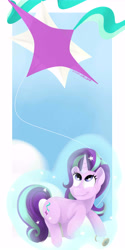 Size: 5000x10000 | Tagged: safe, artist:poecillia-gracilis19, starlight glimmer, pony, unicorn, rock solid friendship, absurd resolution, cloud, female, floating, kite, looking up, magic, mare, sky, solo, that pony sure does love kites