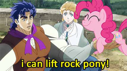 Size: 1281x720 | Tagged: safe, edit, screencap, pinkie pie, earth pony, pony, duwang, erina pendolton, jojo's bizarre adventure, jonathan joestar